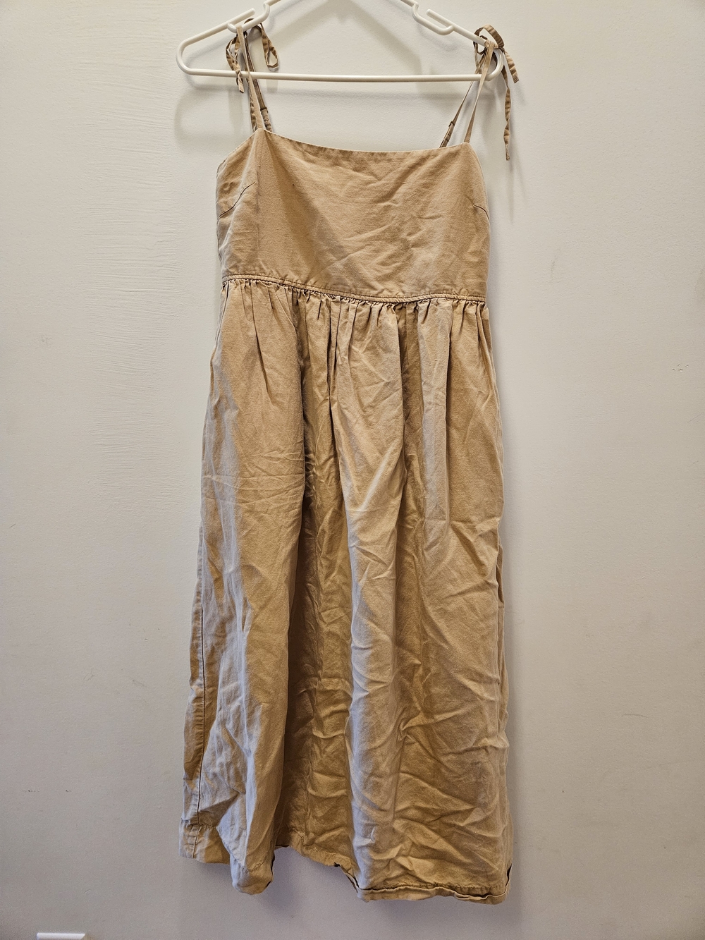 Uniqlo Tan Smocked Waist Midi Dress